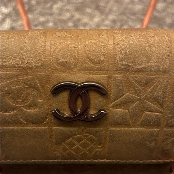 CHANEL Tan Suede Mini Wallet Stars & Hearts VINTAGE Key Holder - Picture 2 of 9